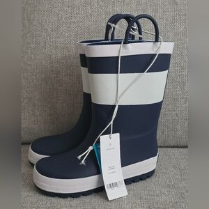 NEW Kids Navy and White Stripe Rain Boots - Brand:carters SIZE 11